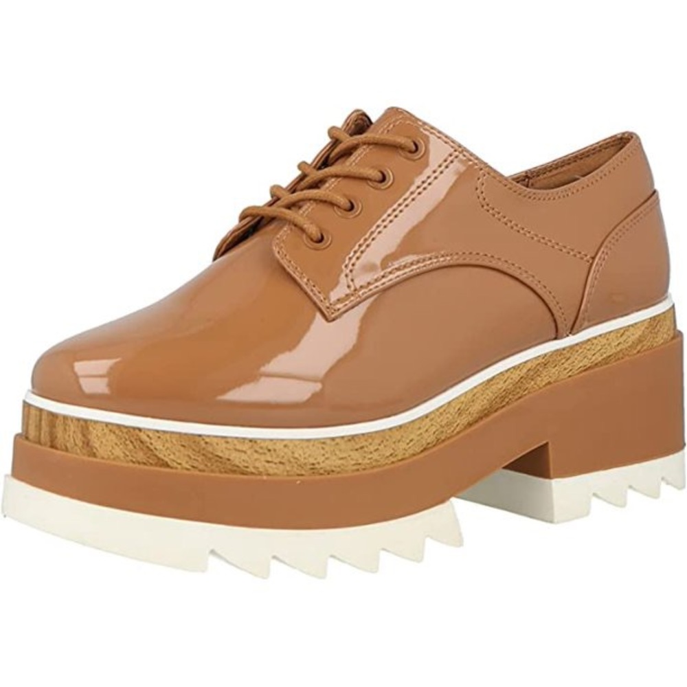 ALDO. dark beige blunchan platform sheakers. 7.5. patent leather.